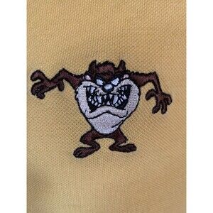 Tasmanian Devil Polo Shirt Mens L Yellow Embroider Taz Looney Tunes Warner Bros
